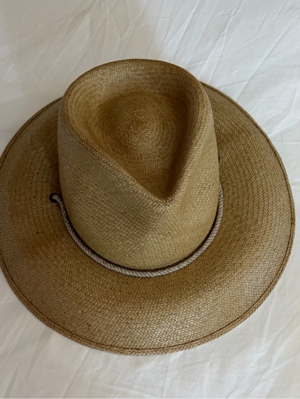 Women's Wide Brim Straw Hat in Tan with Rope Band
